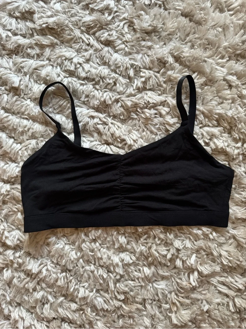 Quince Black Micromodal Ruched Bralette